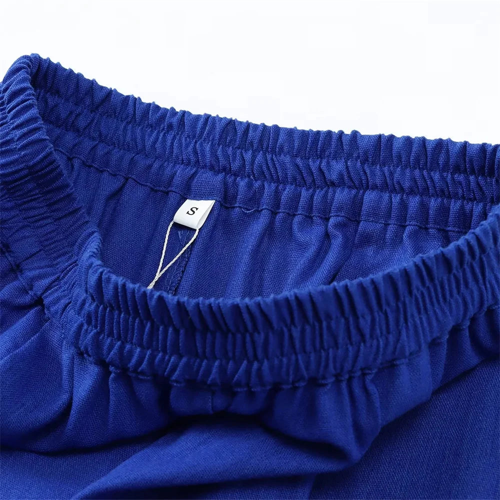 Ensemble Chemise Manches 3/4 et Pantalon Fluide à Taille Élastique 2 Coloris - 57913FR