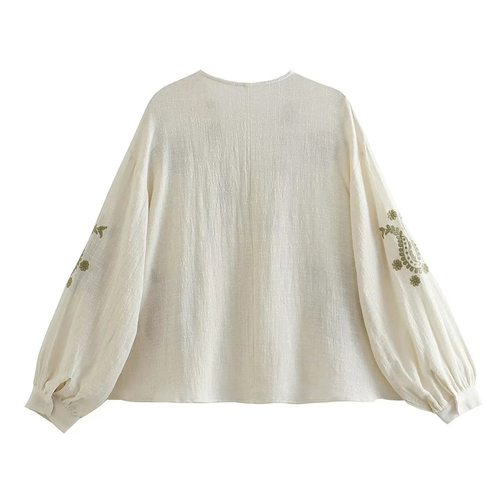 Intims - Chemisier Vintage à Manches Longues avec Broderies pour Femme - 75319FR