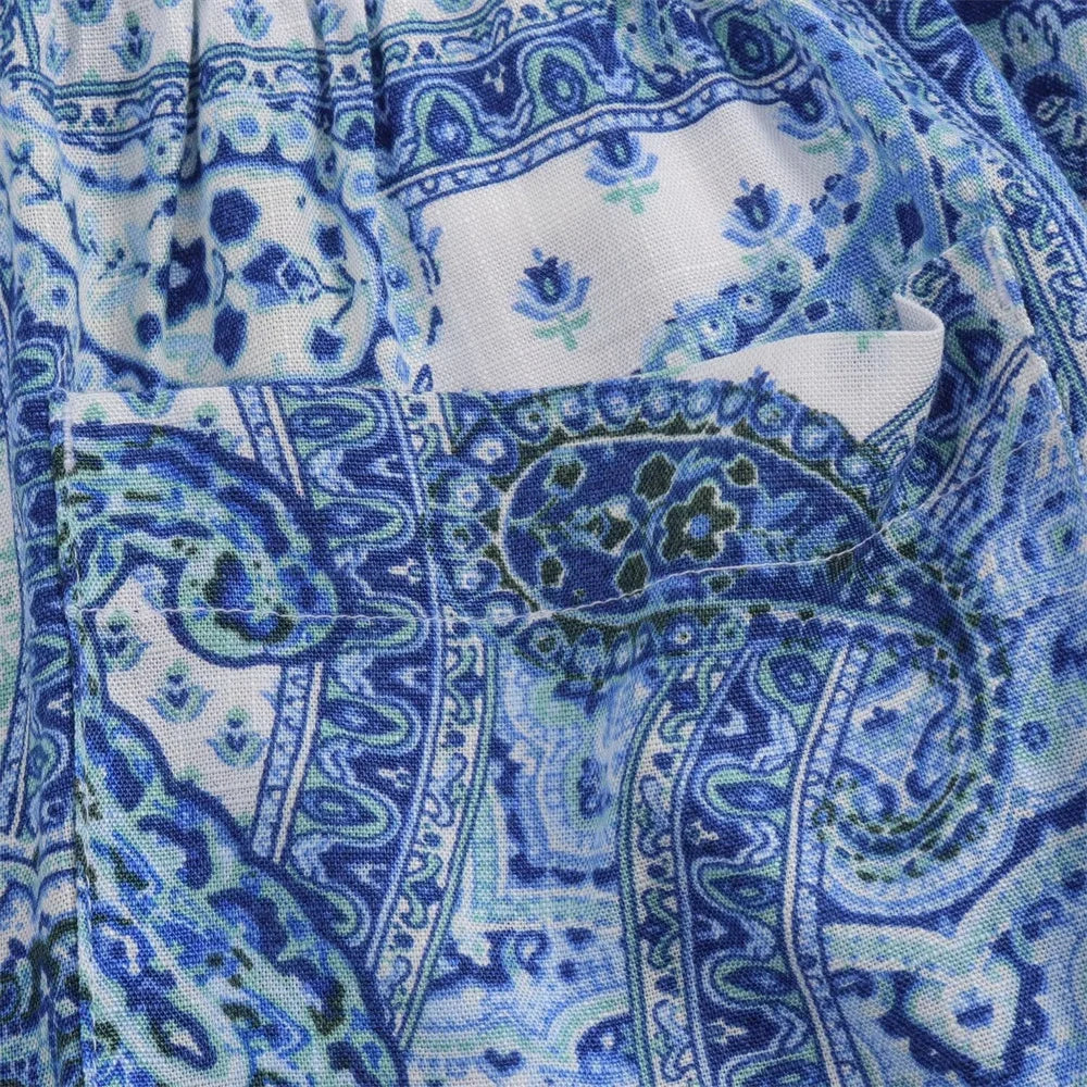 Intims - Ensemble Chemisier Imprimé Bandana Bleu et Pantalon Large Taille Haute pour Femme - 97531FR