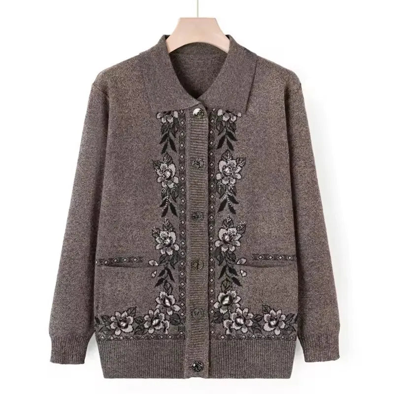 Cardigan en Maille Chaude à Motif Floral - Femme