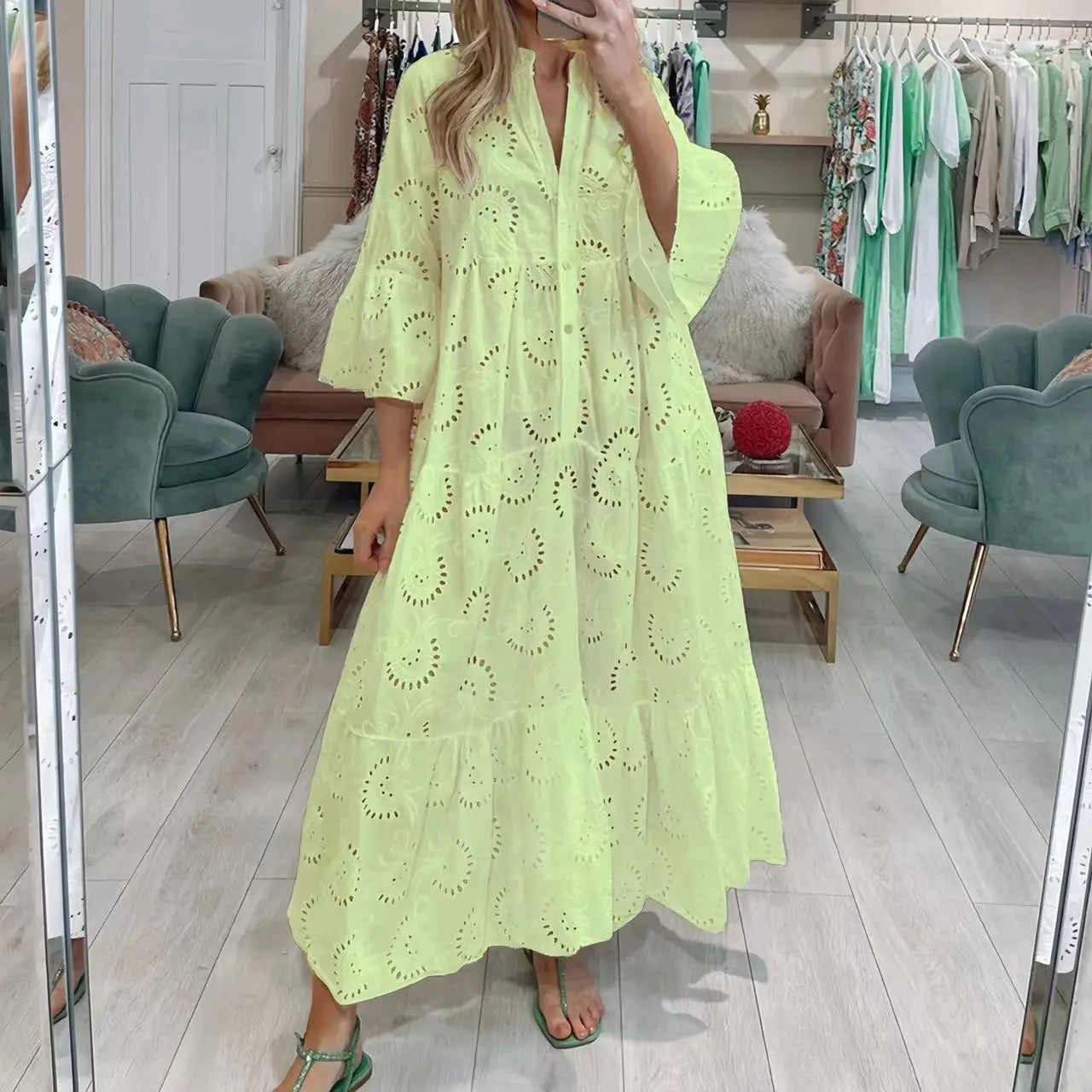 Intims - Robe chemise à broderie longue ample et à manches évasées - 37714FR
