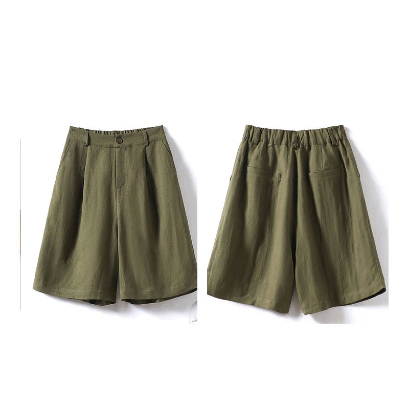 Intims - Short taille haute en coton et lin avec poches pour Femmes - 00105FR