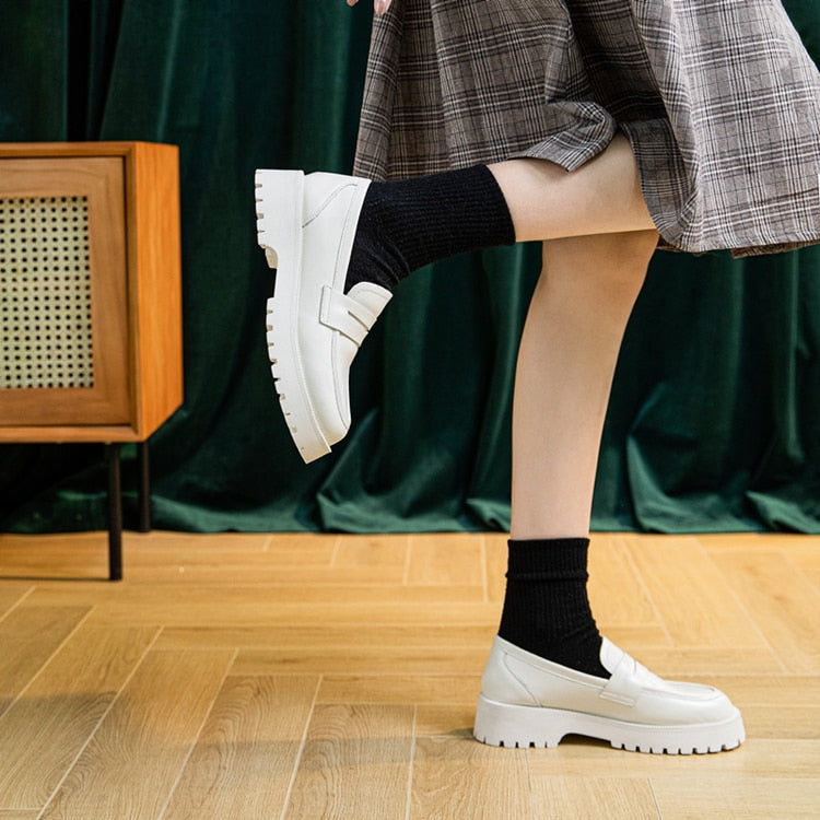 Mocassins décontractés à semelles épaisses - Cuir véritable