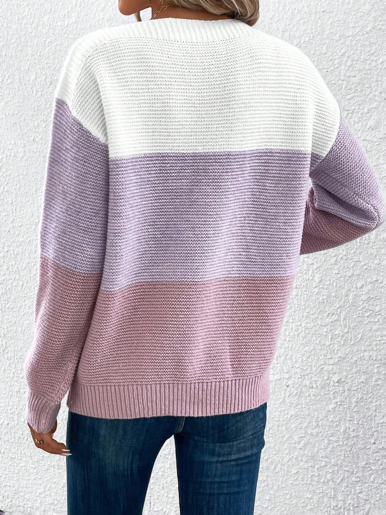 Pull en Maille à 3 Rayures en Dégradé