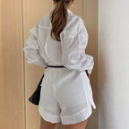 Ensemble 2PCS Casual Chic Chemise & Short en Coton et Lin