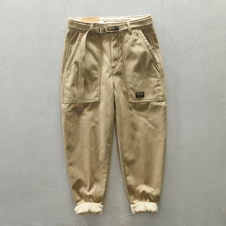 Vintage style cotton fleece Cargo pants - Velvet warm