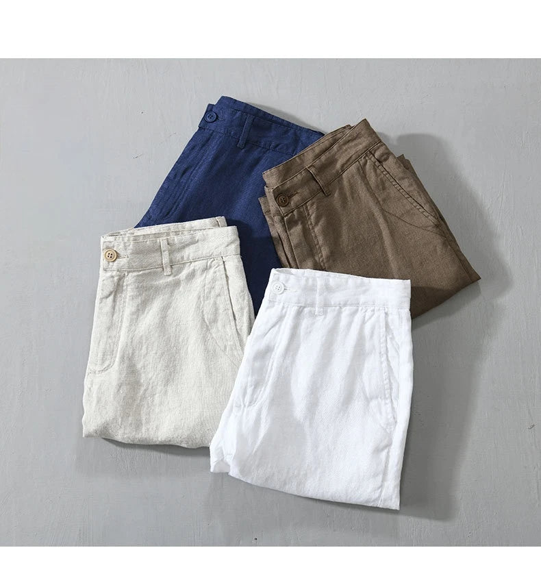 Intims - Shorts Casual en Lin 100% avec Bouton pour Hommes - 12345FR