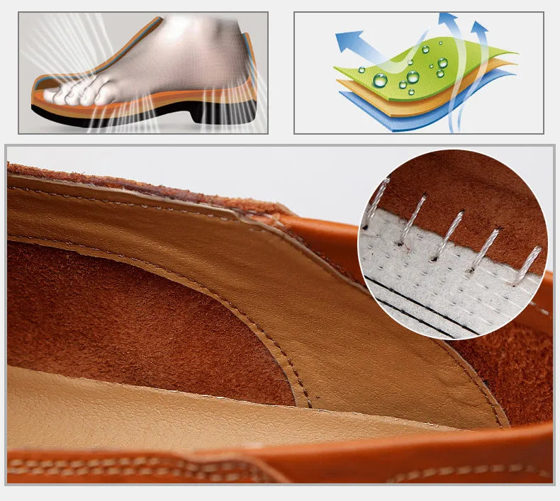 Mocassins à enfiler plats et aérés en cuir véritable