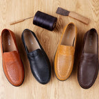 Mocassins à enfiler plats et aérés en cuir véritable