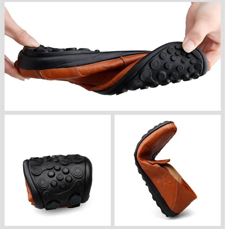 Mocassins à enfiler plats en cuir véritable
