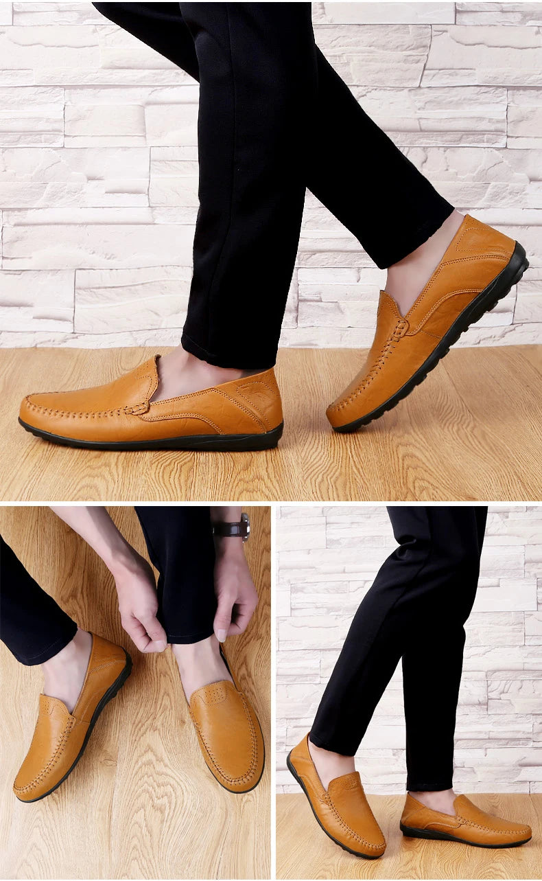Mocassins à enfiler plats en cuir véritable