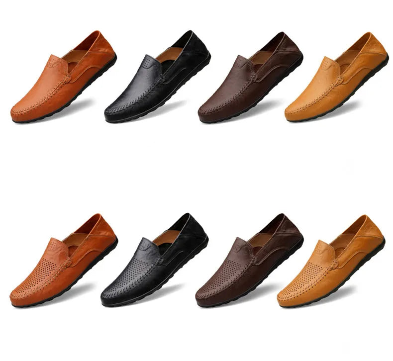Mocassins à enfiler plats et aérés en cuir véritable