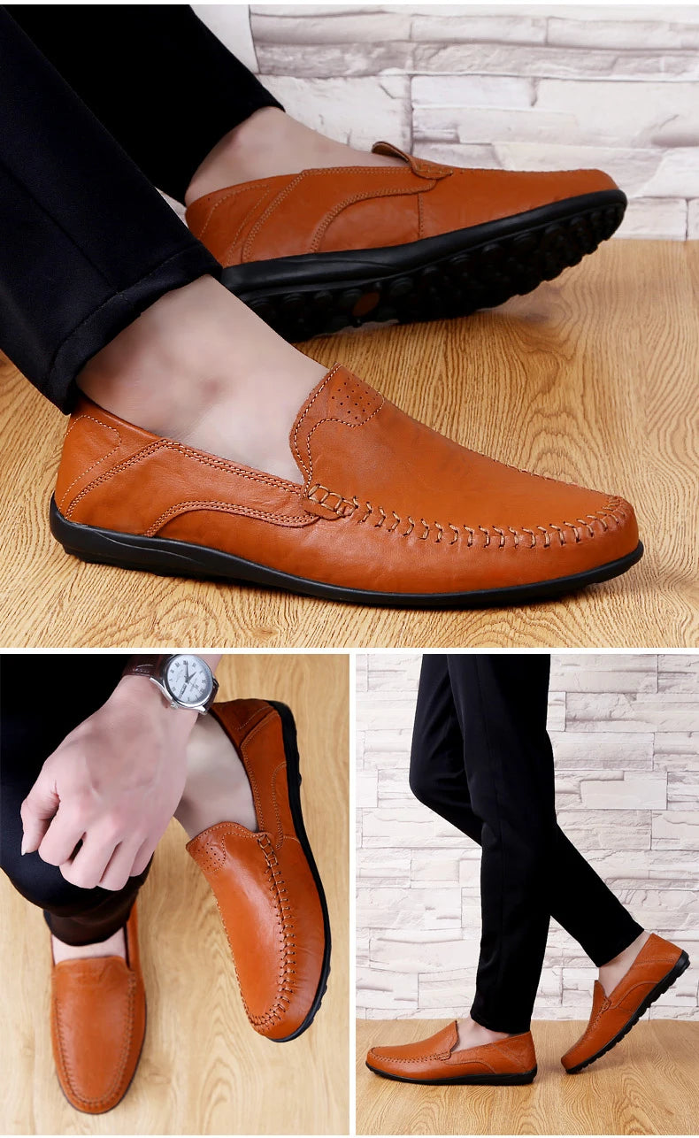 Mocassins à enfiler plats en cuir véritable