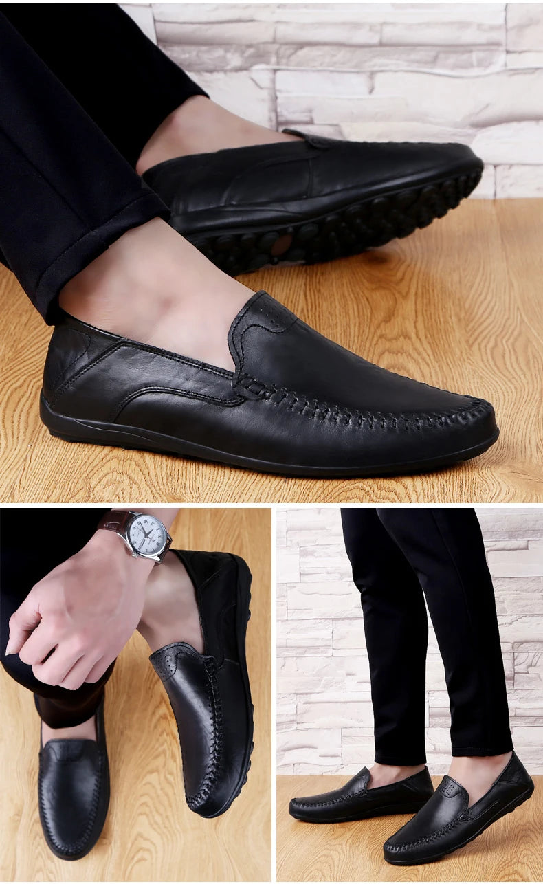 Mocassins à enfiler plats en cuir véritable