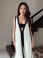 Intims - Robe élégante patchwork Noir & Blanc avec col en V - 75319FR
