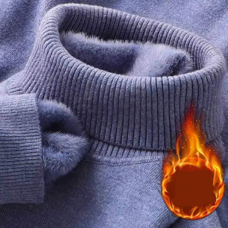 Pull Col Cheminé en Maille avec Doublure Polaire Homme