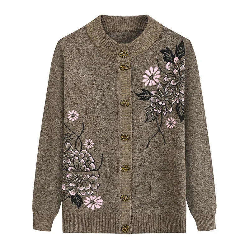 Cardigan à Col Rond avec Motif Florale