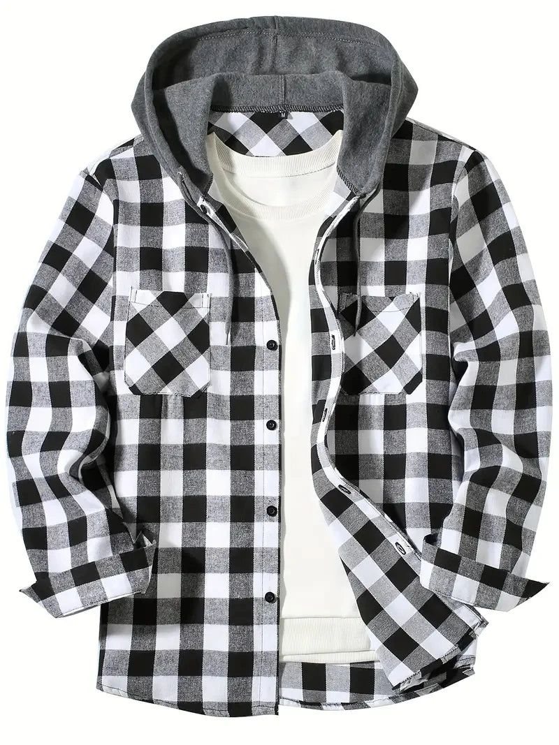 Men's Plaid Mid-Season Jacket with Hood