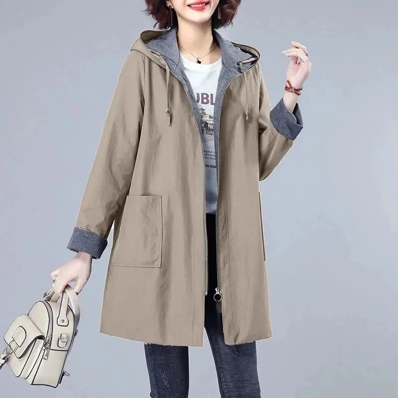 Coupe-Vent Mi-Long à Capuche pour Femme