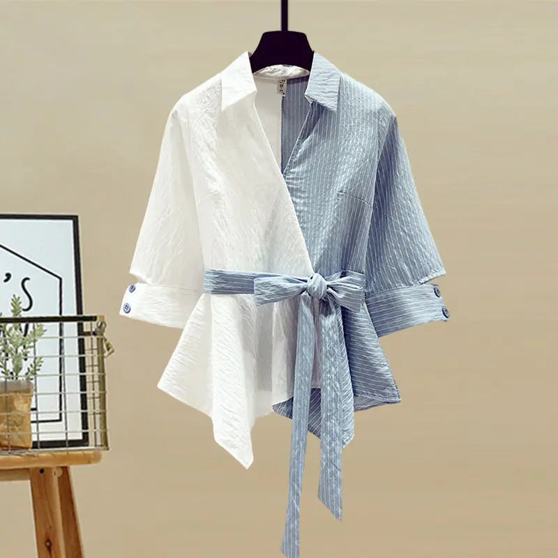 Intims - Ensemble Chemise à Nouer et Pantalon Ample Bleu Denim pour Femmes - 58321FR
