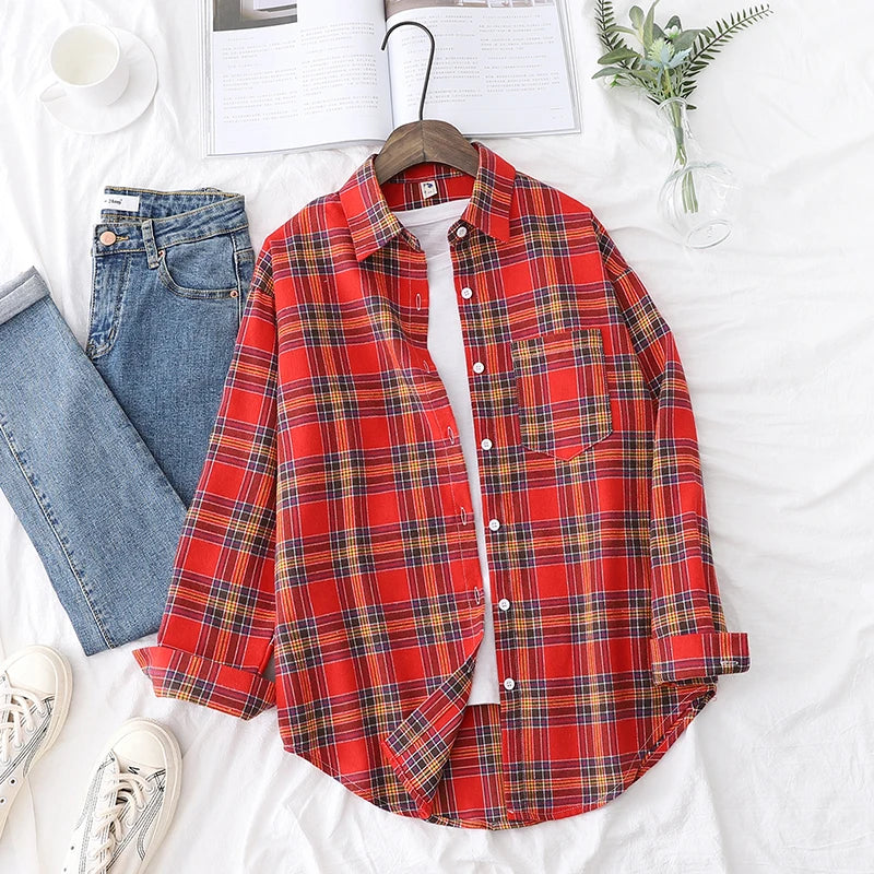 Chemise en Flanelle à Carreaux pour Femme - 13 Couleurs