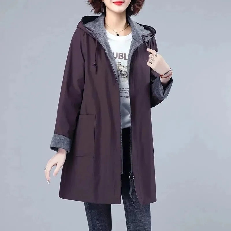 Coupe-Vent Mi-Long à Capuche pour Femme
