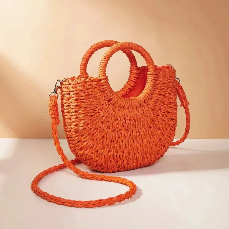 Mini Panier en Osier à Bandoulière Amovible & Fermeture Cordon