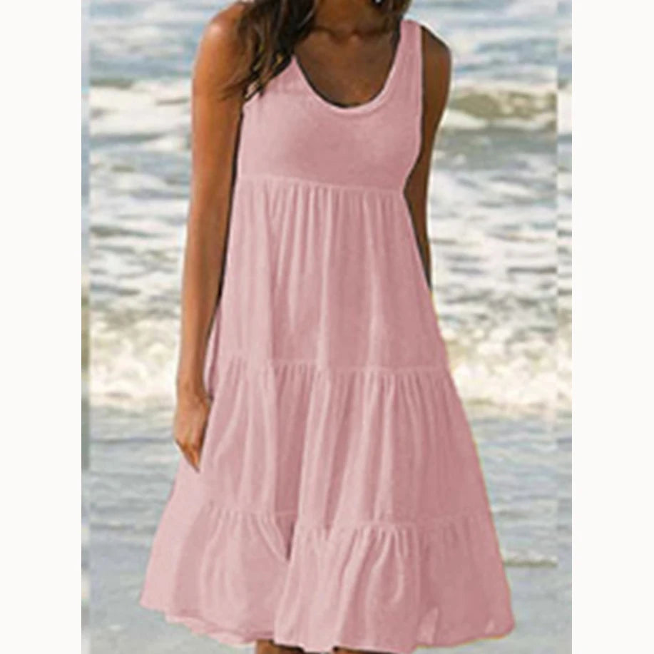 Robe d’Été Bohème Ample – Sans Manches & Volants