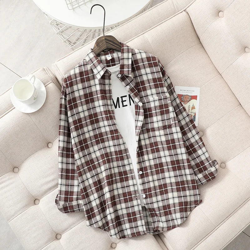 Chemise en Flanelle à Carreaux pour Femme - 13 Couleurs