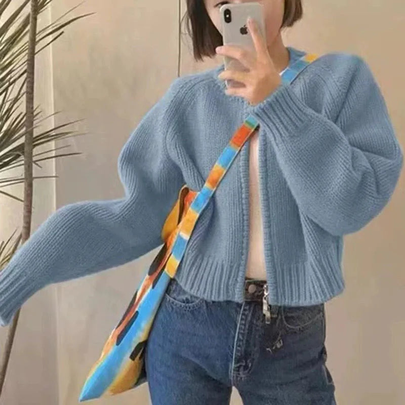 Gilet Court en Tricot à Fermeture Éclair