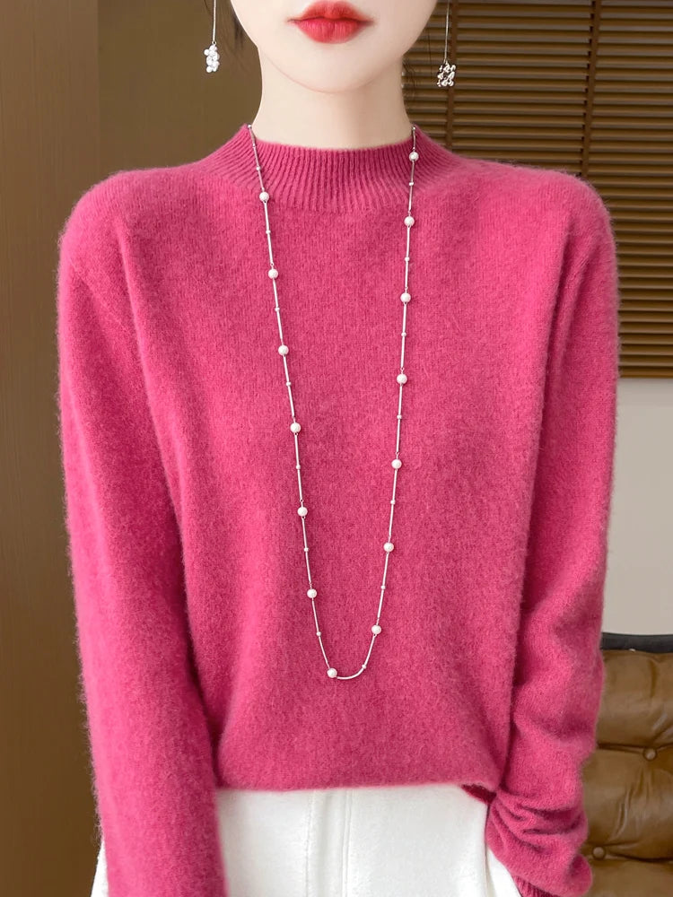100% Merino Wool Funnel Neck Sweater - 14 Colors