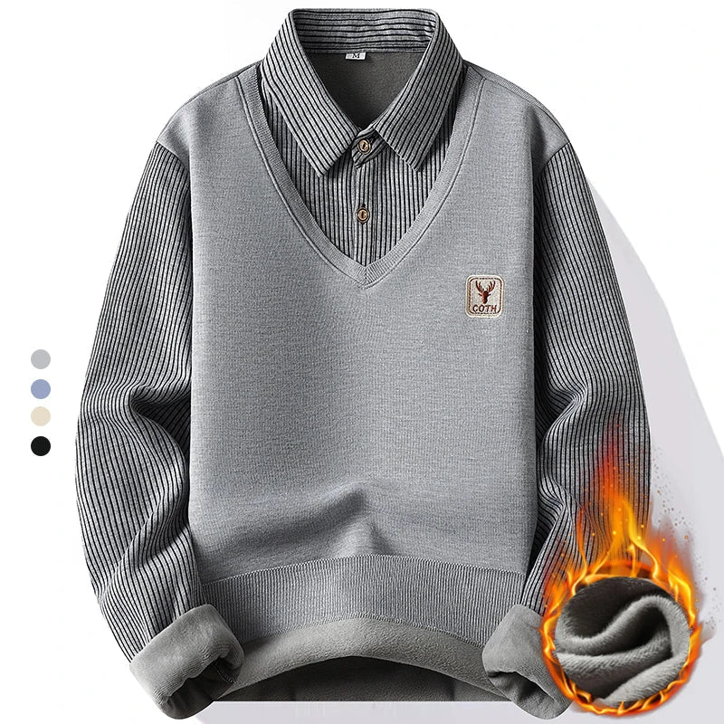 2-in-1 Jumper with Striped Shirt Fleece Lined