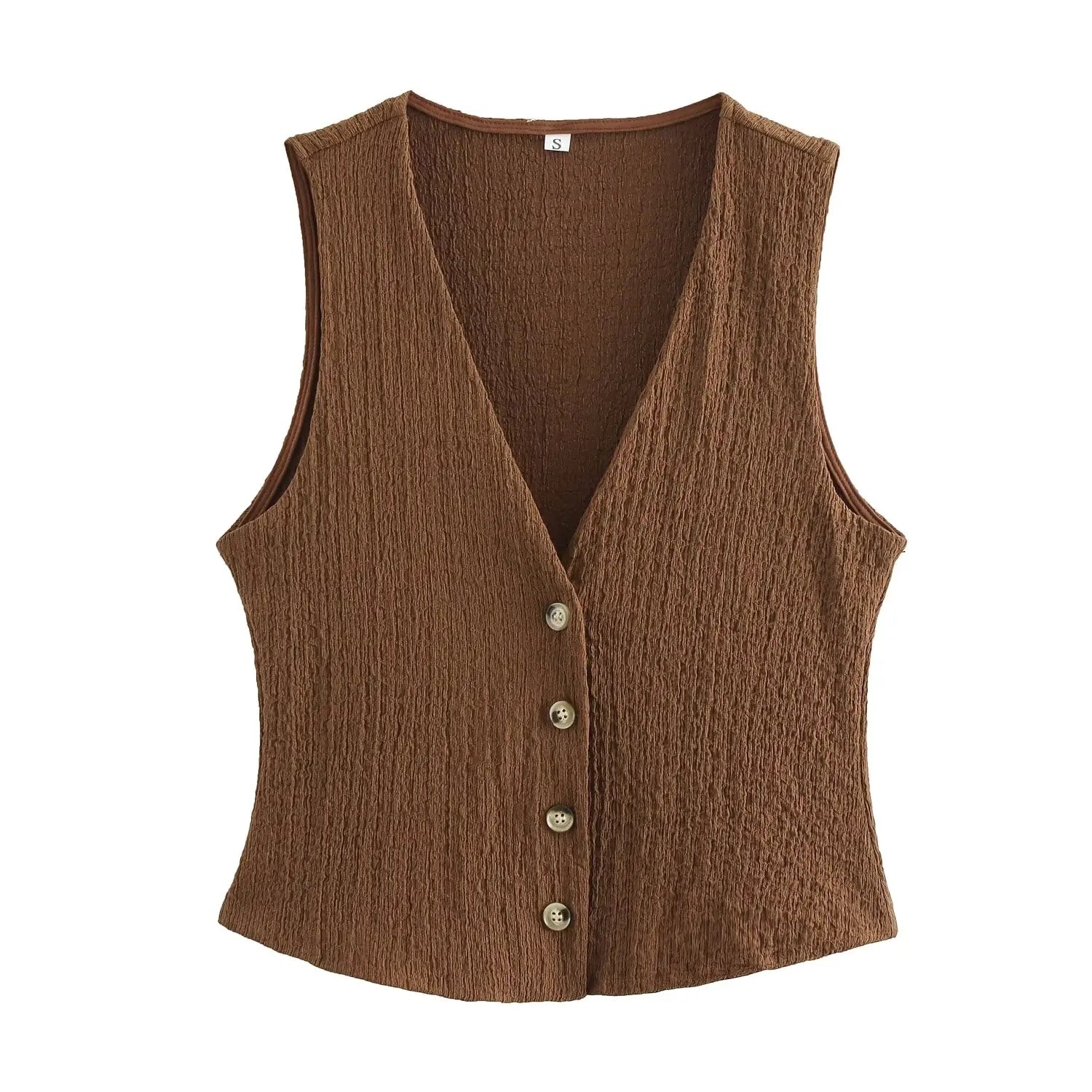 Ensemble 2PCS Texturé Veston Sans Manche à Bouton & Pantalon Élastique