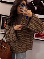 Veste Mi-Saison Tricoté à Carreaux Bicolores – Femme