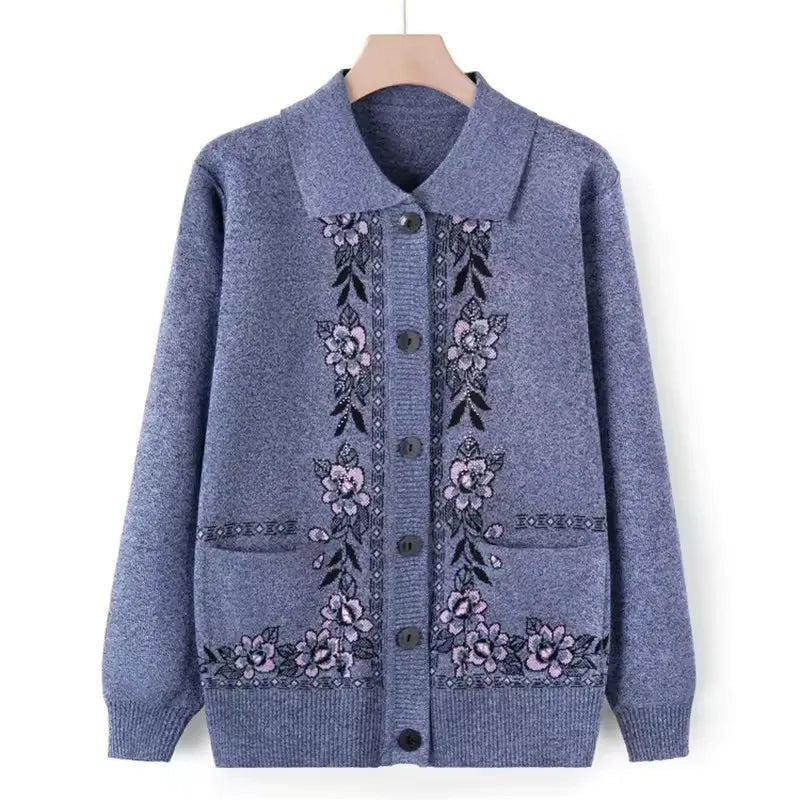 Cardigan en Maille Chaude à Motif Floral - Femme