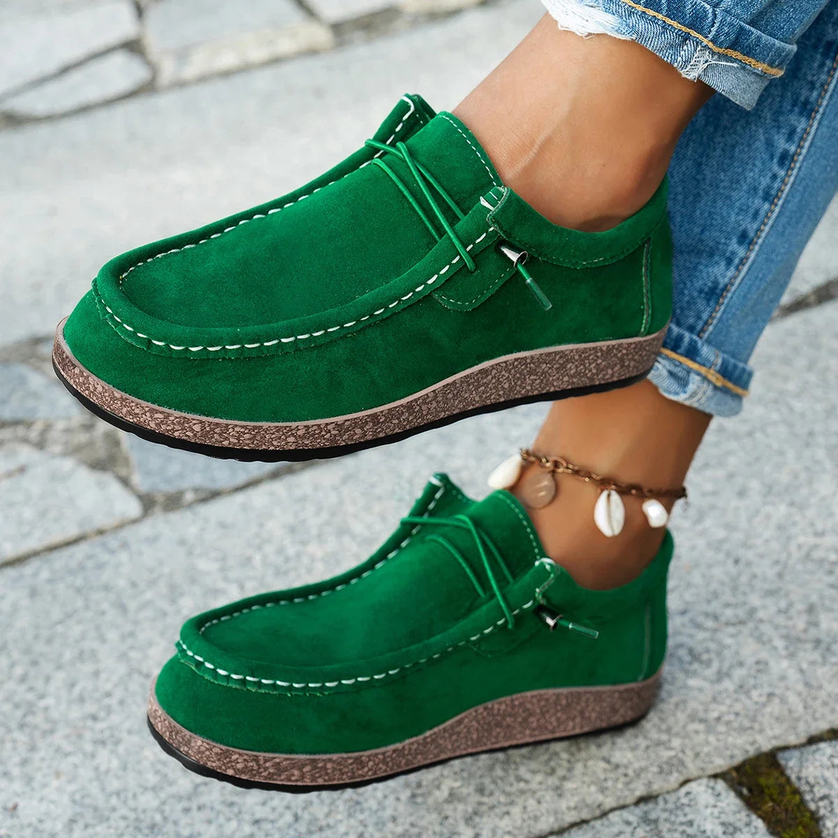 Mocassins Bateau à Lacets Décontractés en Suédine – Semelle Plate Confortable