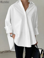 Chemise Oversize à Col & Manches Rabattus - Femme