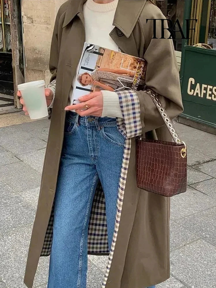 Trench Long Col Coton - Doublure Motifs Carreaux