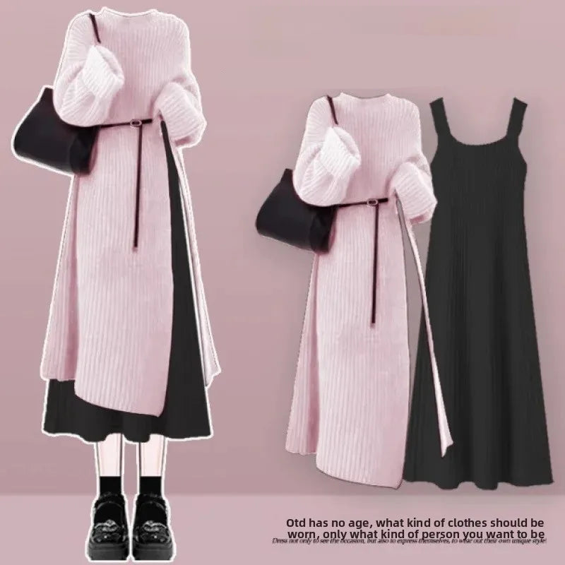 Robe Pull 2 en 1 en Tricot Casual & Chaud - Ensemble 2PCS