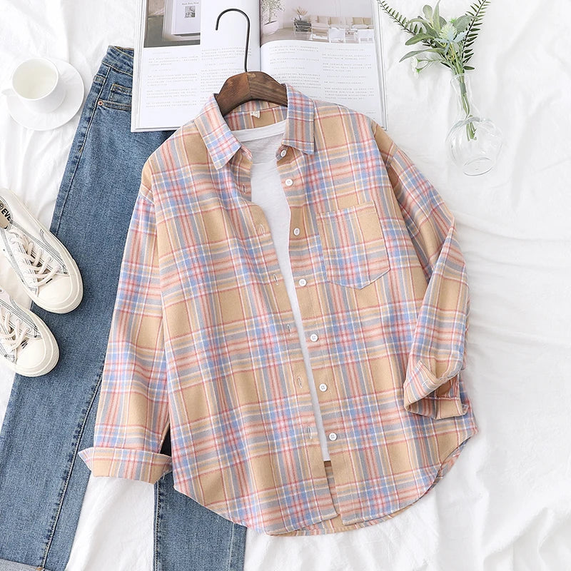 Chemise en Flanelle à Carreaux pour Femme - 13 Couleurs