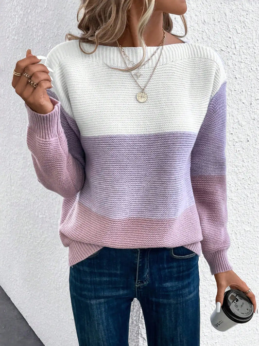 Pull en Maille à 3 Rayures en Dégradé