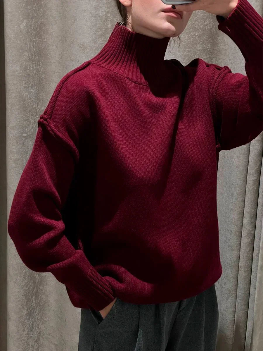Pull en maille épaisse à col roulé - Détail Surpiqûre