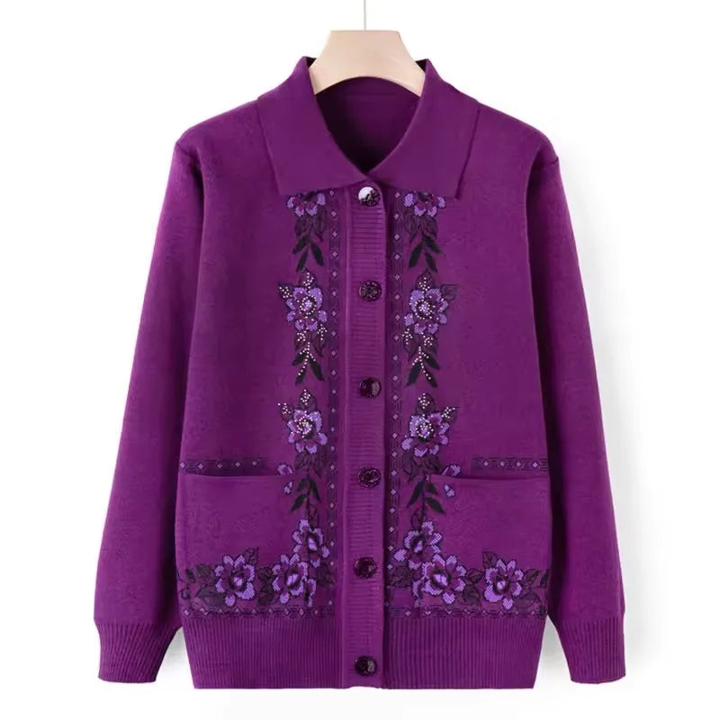 Cardigan en Maille Chaude à Motif Floral - Femme