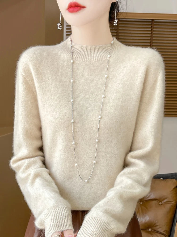 100% Merino Wool Funnel Neck Sweater - 14 Colors