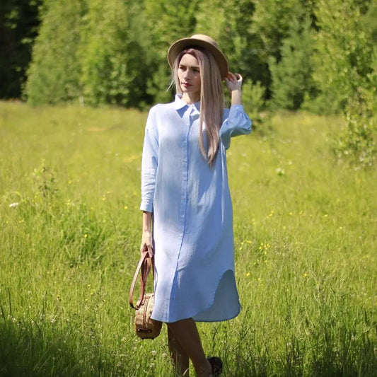 Intims - Robe Chemise Longue Vintage en Lin et Coton pour Femme - 24680FR