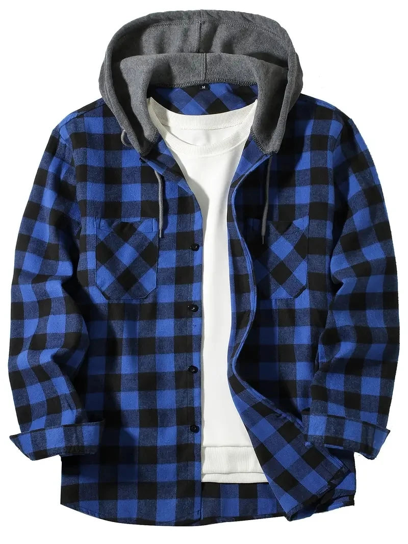 Men's Plaid Mid-Season Jacket with Hood