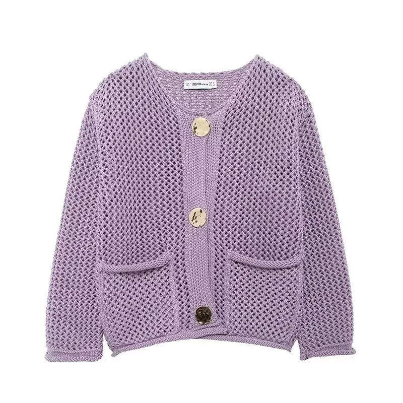 Intims - Cardigan à grosse maille ajourée avec détails gros boutons dorés - 48231FR