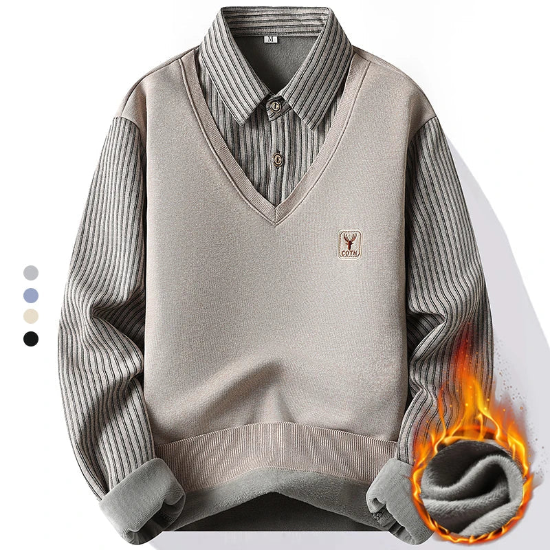 2-in-1 Jumper with Striped Shirt Fleece Lined