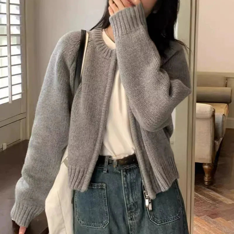 Gilet Court en Tricot à Fermeture Éclair