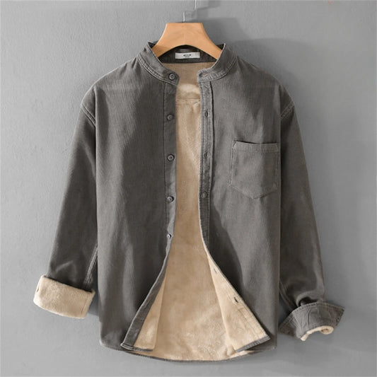 Chemise en Velours Côtelé à Col Mao & Doublure Polaire